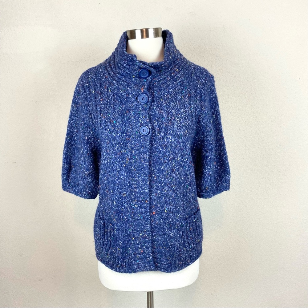 Express Blue Speckled Knit Button Down Sweater